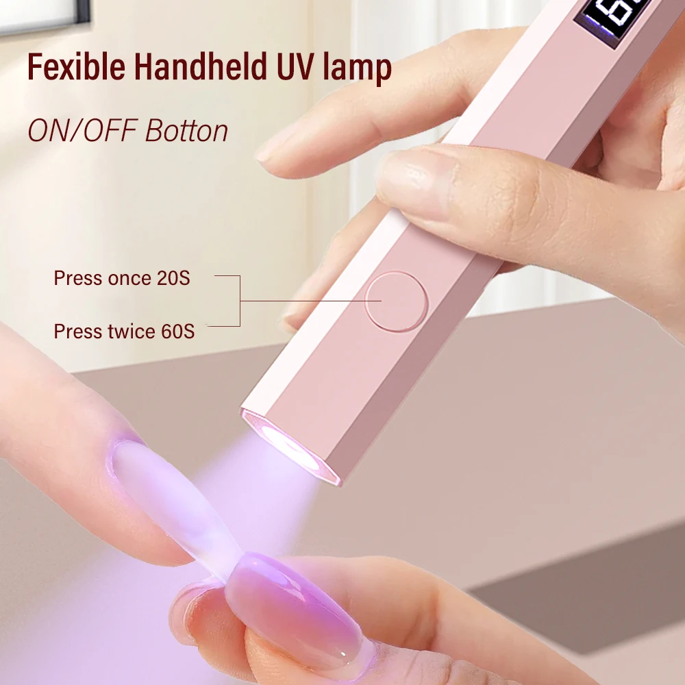 YIKOOLIN Mini Handheld UV Cordless Nail Lamp Gel Nail UV Lamp with LED Display Small Portable Light Therapy Lamp Nail