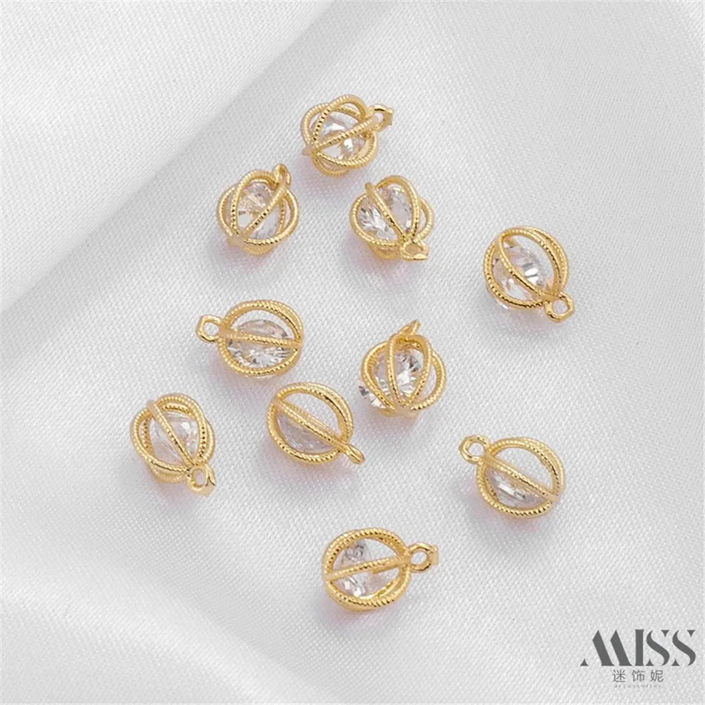 Pendentif boule lanterne en Zircon plaqué or 14K, accessoires creux, pendentif à breloque, chaîne décorative faite à la main, matériel de bijouterie