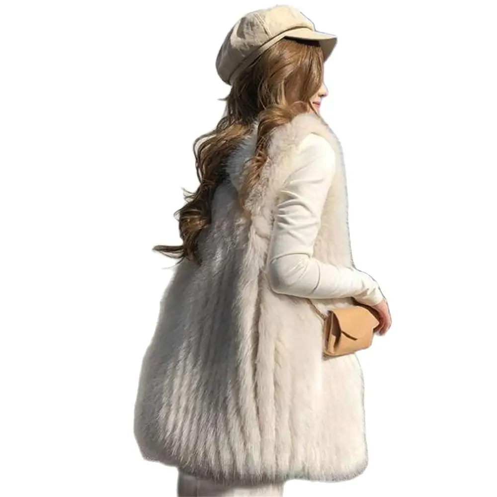 2024 Jesienno-zimowa kamizelka futrzana damska Nowa kamizelka z imitacji futra lisa Średnio do długiego futra Kobieca kamizelka bez rękawów Luźny kardigan Płaszcz