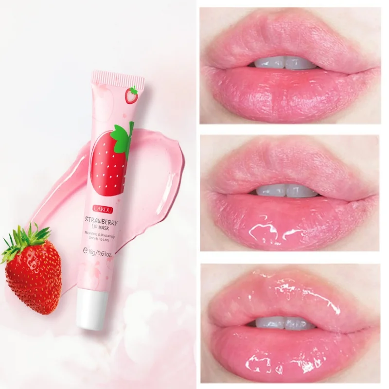 

LAIKOU Natural Extract Hydrating Lip Balm Girl Good Night Lip Mask Strawberry Flavor Nourish Protect Lips Care Sleeping Mask 18g