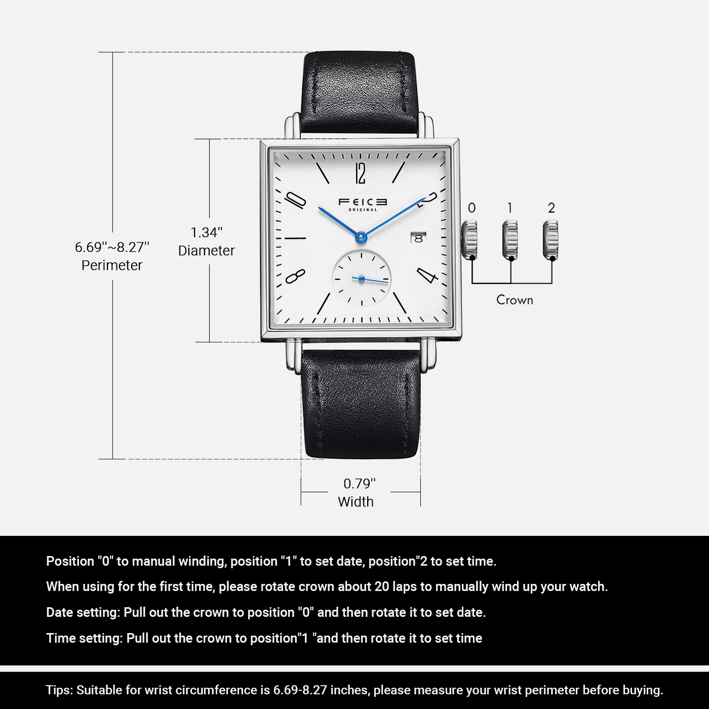 FEICE Watch for Men Luxury Simple Small Square Automatic Mechanical Watch Student Christmas Gifts Waterproof Sports Watch FM301