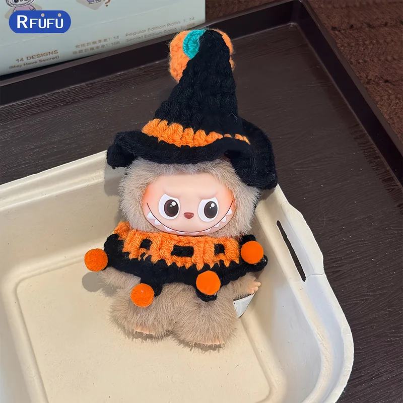 

Подходит для 10 см V4 Labubu, наряды для кукол, костюм для куклы на Хэллоуин, атмосферные аксессуары, вязаный комплект одежды для куклы