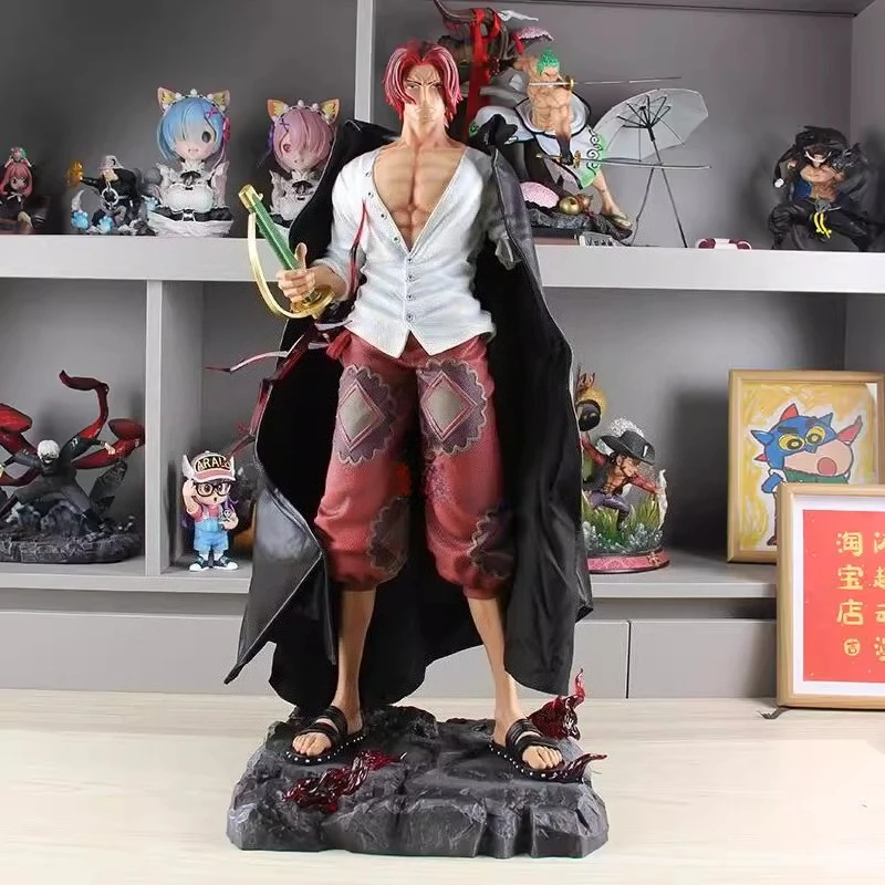 70CM Shanks One Piece GK Decor Red Haired Shanks Luffy Solon Empress Ace Large Action Figure Battle Statue Model Toys Doll Gift