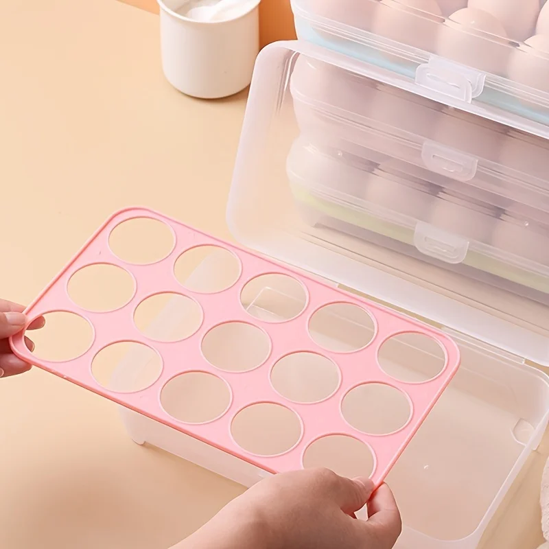 

15Grid Refrigerator Egg Box Fresh-Keeping Box Stackable Plastic Egg Protection Tray PP Material Hand-Held Eggs Storage Tray