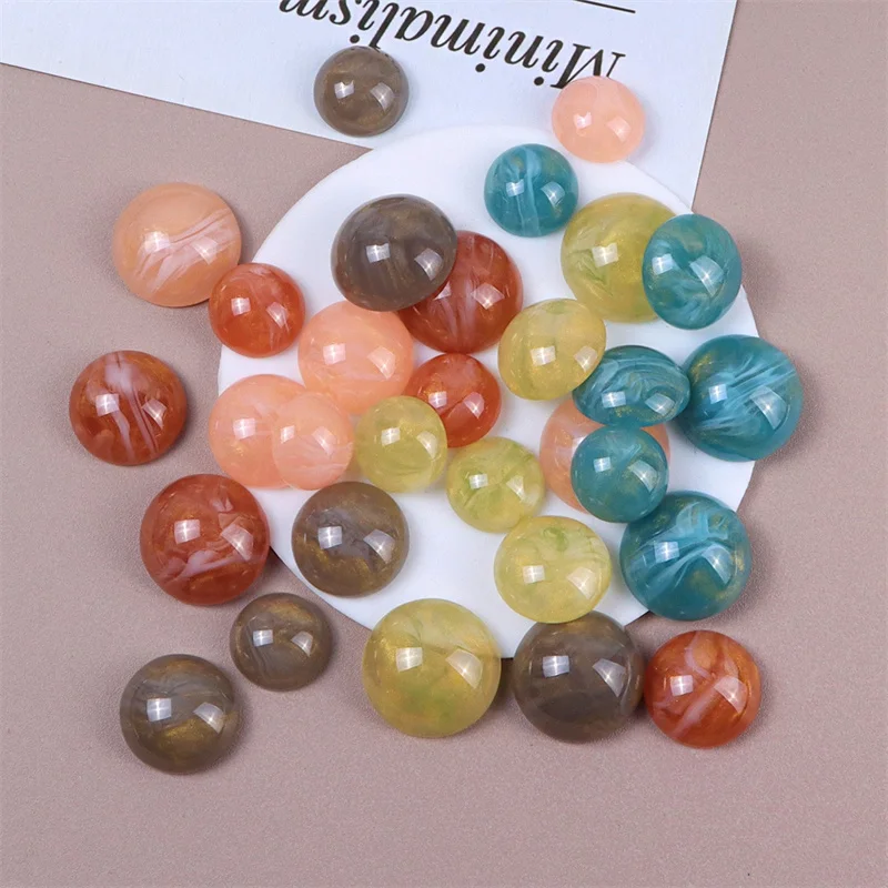 

New arrived 18mm 21mm color print geometry rounds shape resin cabochon beads diy jewelry garment hair accessory