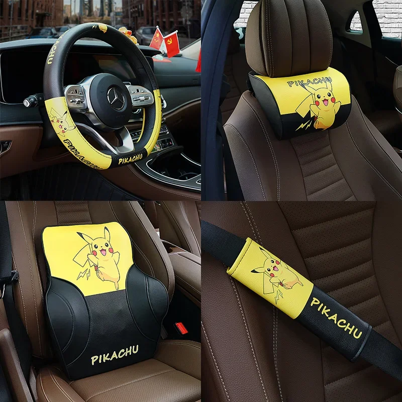 Funda para volante de coche Pokémon Pikachu, cubierta Universal creativa para cinturón de seguridad, reposacabezas de asiento, accesorios para automóviles, Corea, cuatro estaciones