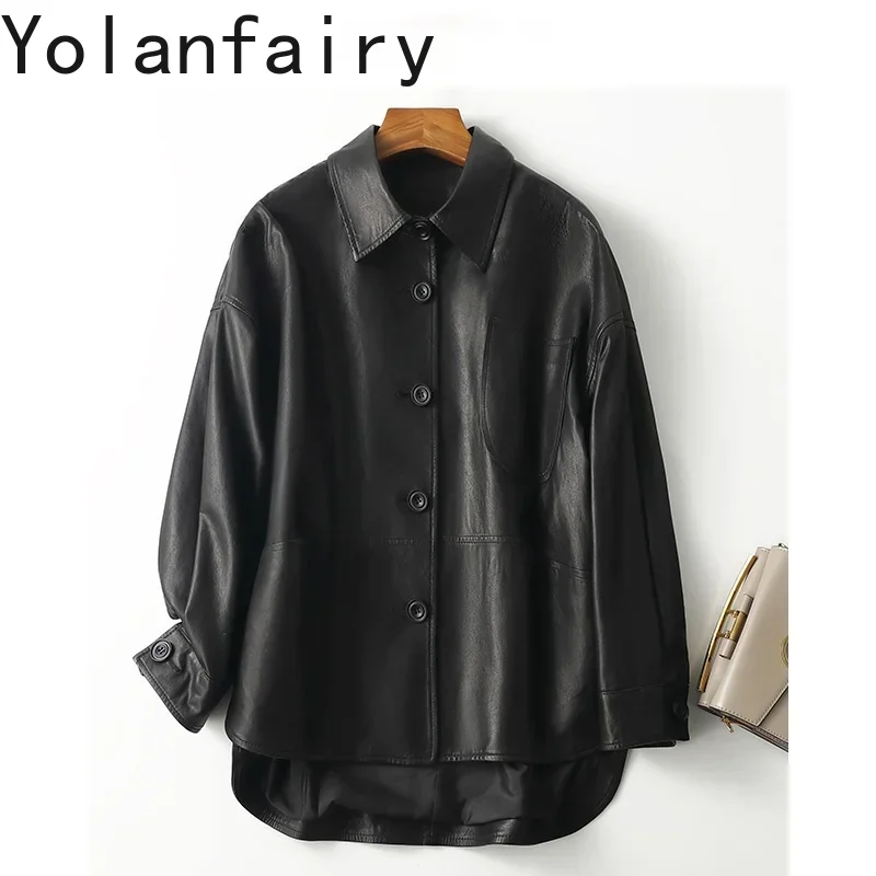YOLANFAIRY Hohe Qualität Aus Echtem Leder Jacke Frauen 100% Schaffell Mantel Casual Schwarz Jacken Frühling Herbst Jaqueta Feminina