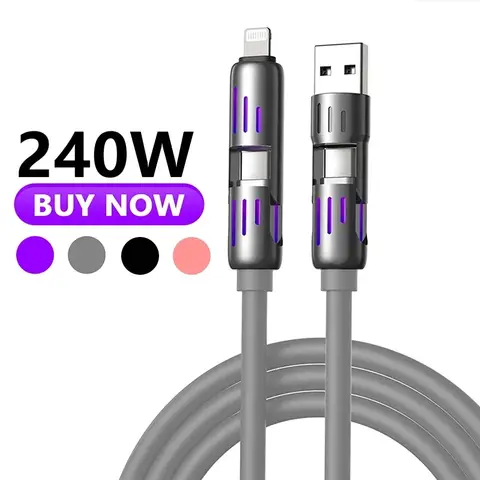 4 in 1 Multi Connectors Charger Rotating Elbow USB to Type-C 1.2m Mobile Phone 240W Fast Charging Silicone Cable Data Transfer