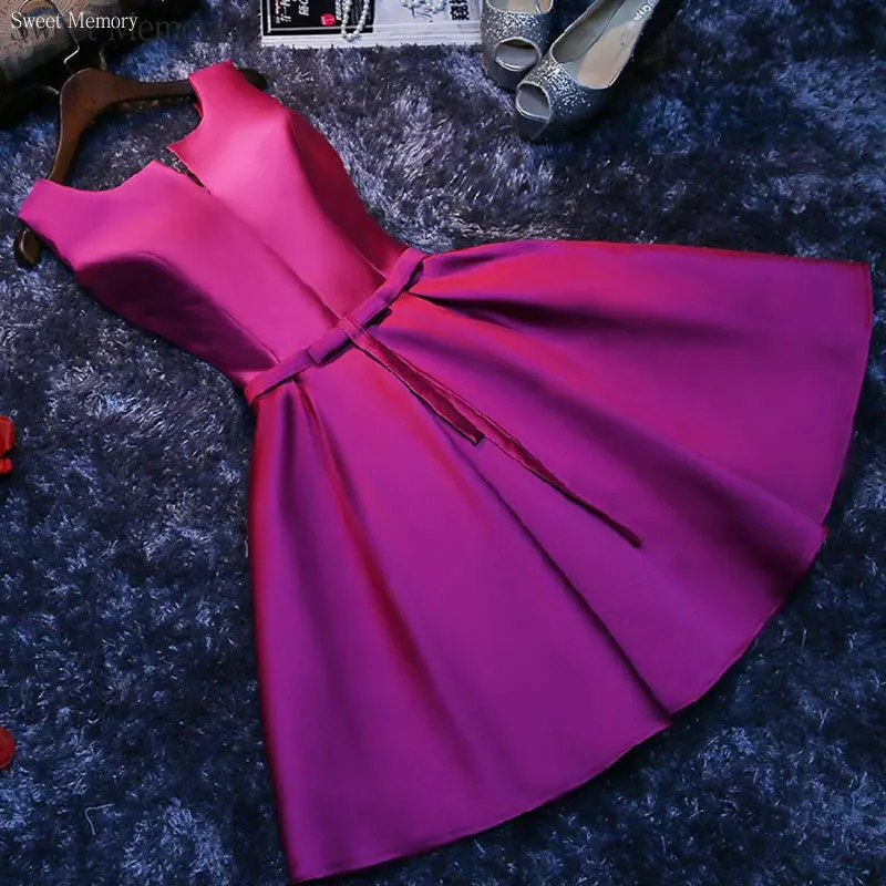 Vestido de fiesta de cóctel corto de satén con memoria dulce A59 hecho a medida, vestidos formales para niña, vestidos de fiesta para mujer, vestido de dama de honor con cordones