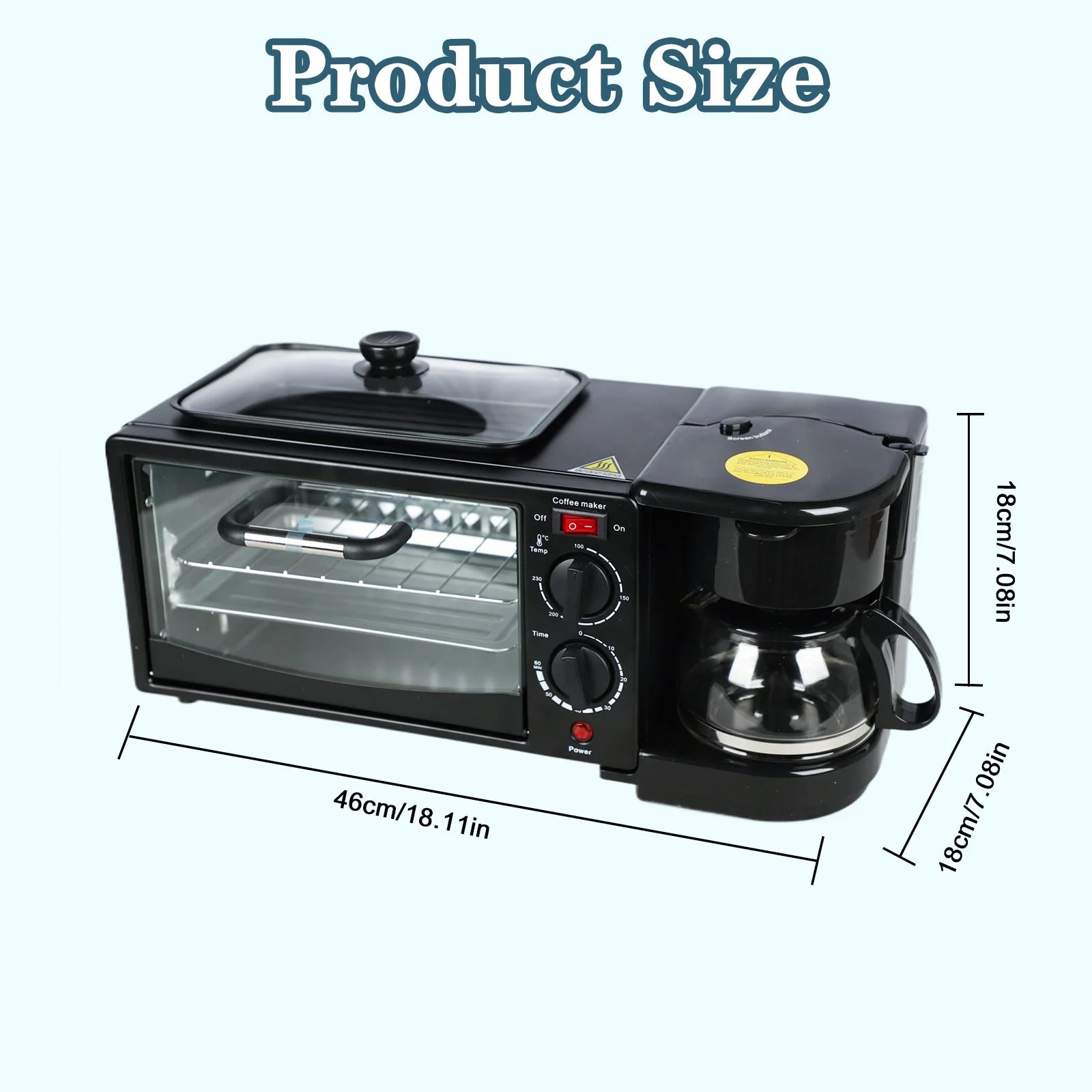 3 in 1 Breakfast Maker Non Stick Griddle Portable Toasters Oven with Coffee Machine Electric Breakfast Stations for Sausages