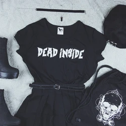 Dead Inside Pastel Goth Clothes Harajuku Women T Shirts Cotton Loose Graphic Tee Inspired Boho Gothic Tshirt Vintage Black Tops