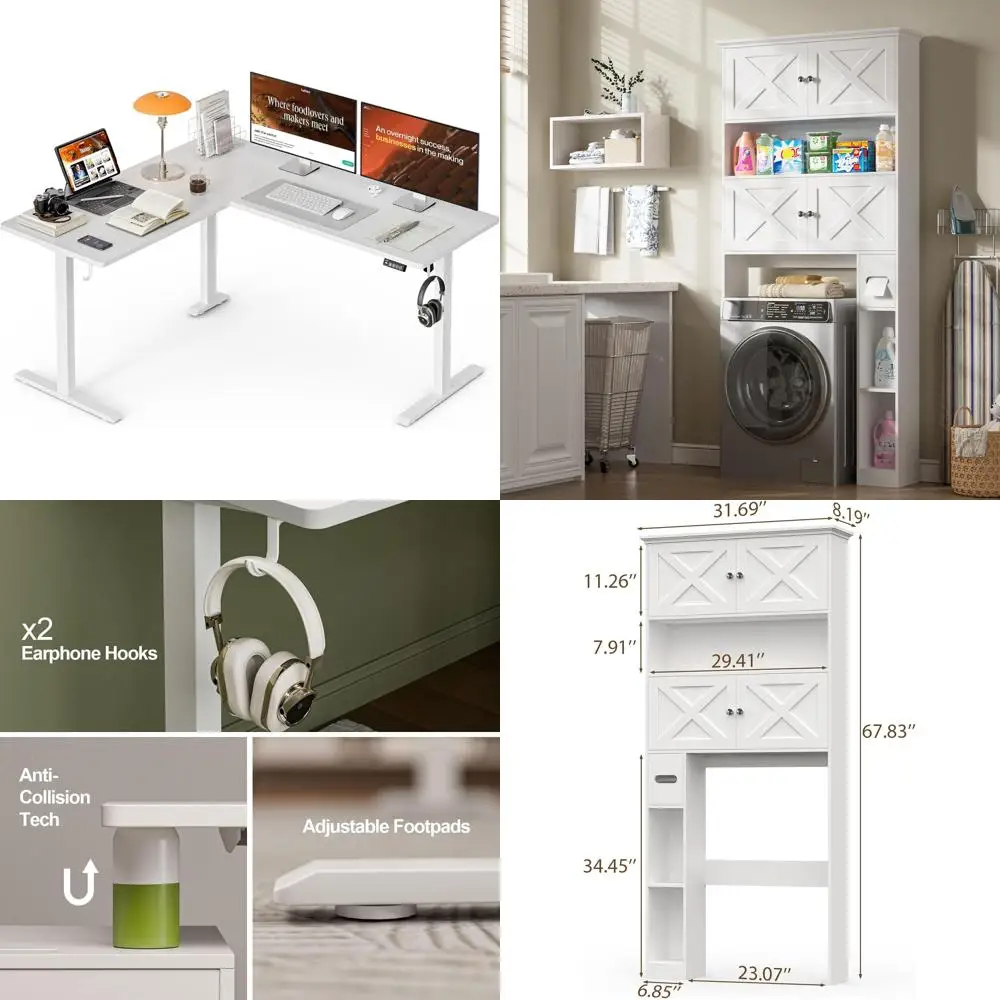 مكتب قائم كهربائي مريح على شكل حرف L قابل للتعديل، مكتب كمبيوتر زاوية 160 سم × 140 سم مع سطح مقسم #1