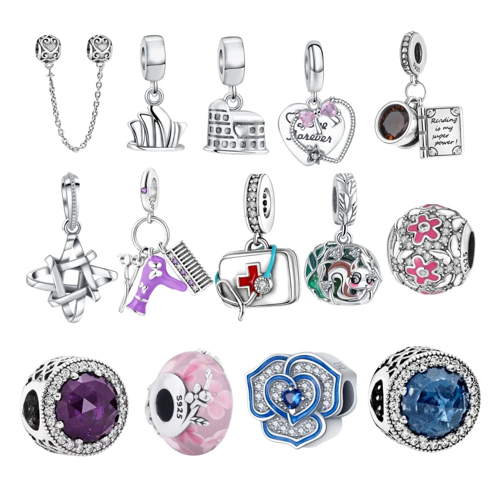 

Серебряные подвески 925 пробы для оригинальных браслетов-бэнглов, инкрустированные цепочками-бусинами, для женских браслетов DIY, ювелирные украшения, модные кулоны, подарки