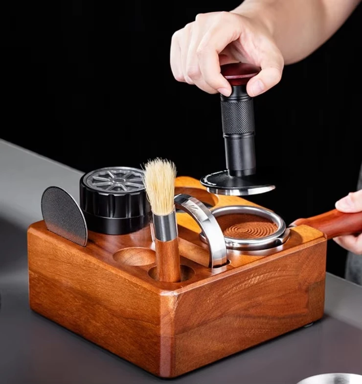 Handmade walnut coffee powder press set, square solid wood bracket