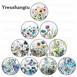 Wildflowers Ink painting flowers botany wild fruit 12mm/20mm/25mm/30mm Round photo glass cabochon demo flat back Making findings