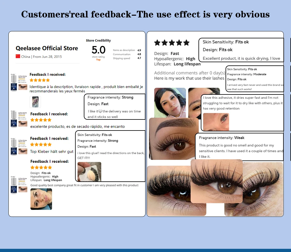 Qeelasee Professioneller Wimpernkleber 1s, schnell trocknend, wasserdicht, langlebig, mildes Wimpernverlängerungs-Make-up für den Salon – Detail 9
