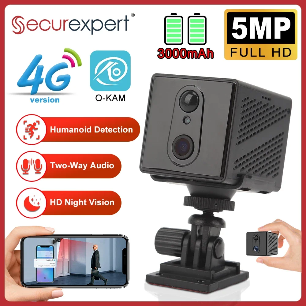 

5MP Mini Camera Indoor Night Vision Surveillance Security Monitoring Rechargeable 3000 mAh Battery Home Cam match 4G SIM Card