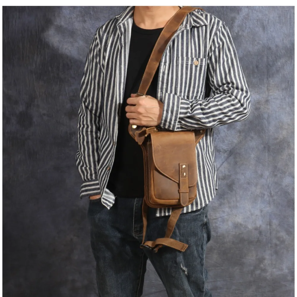 genuine-leather-retro-waist-bag-men's-mobile-phone-storage-crossbody-bag-travel-single-shoulder-bag