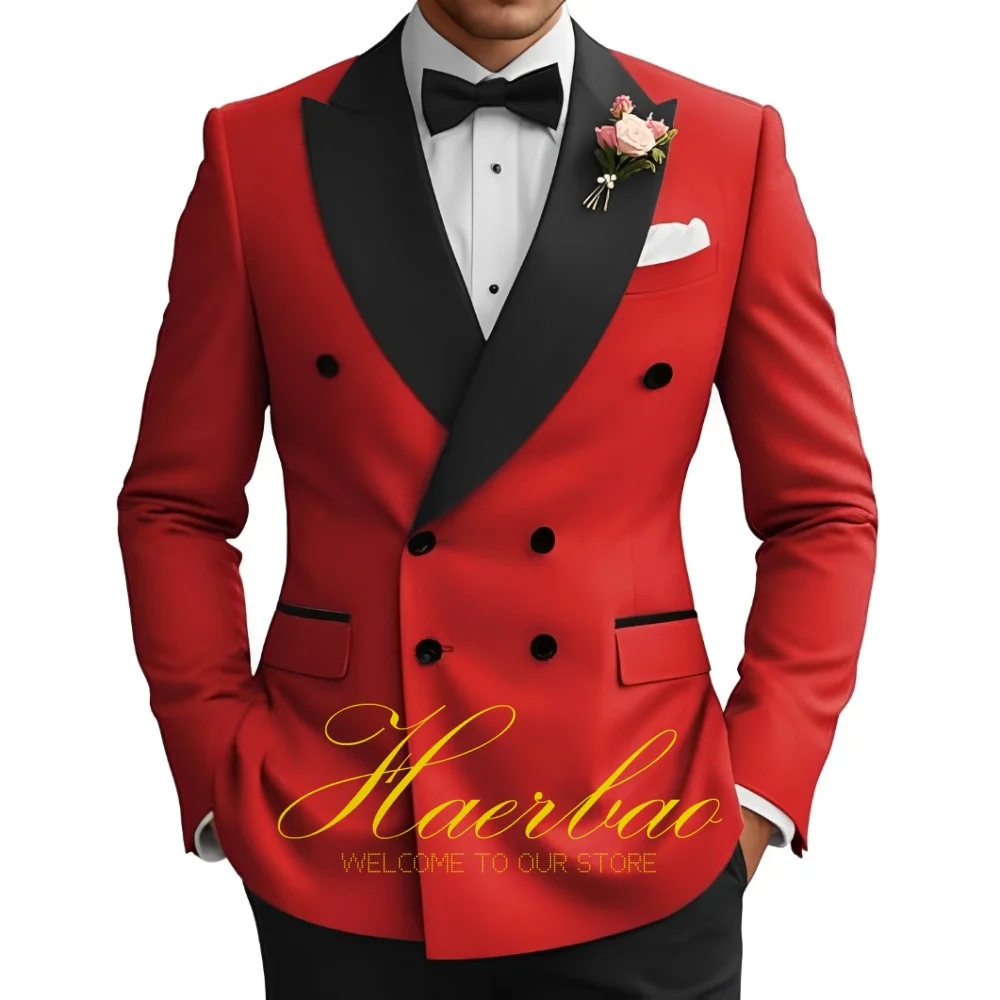 

Formal Men's Suit 2 Piece Slim Fit Double Breasted Jacket Pants Set Wedding Groom Tuxedo Men Suits