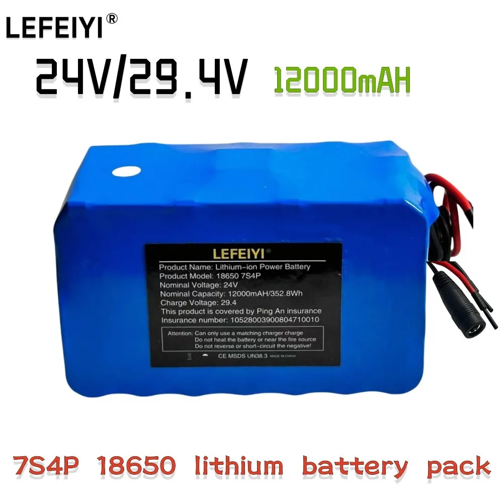 29.4V 24V 7s4p Battery Pack 12Ah Battery with BMS System for E-bike Scooter Wheelchair Running Bike