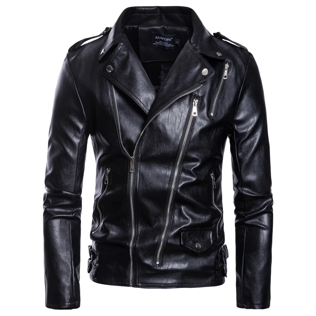 

Autumn new fashionable men's punk plus size business leather jacket with multiple zippers, leather jacket, motorcycle jacket