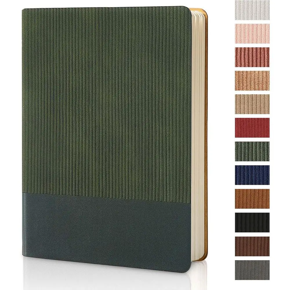 Cuaderno de Cuero PU A5, 216 Páginas, 5.79x8.27, con Rayas para Escritura Diaria y Material Escolar (Verde)