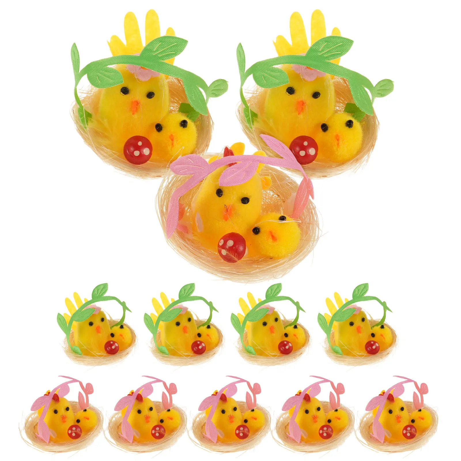 12 Piezas de Decoraciones de Pollitos de Pascua, Mini Nido de Pollito Amarillo, Nido de Pájaro Artificial, Decoración de Mesa para Fiesta de Pascua, Rellenos para Cestas, Manualidades