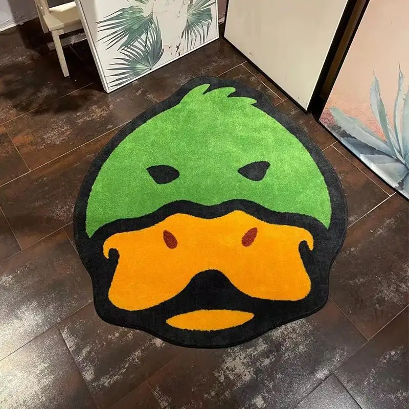 Alfombra de pato hecha a mano de marca de moda, Alfombra de salón de cabeza de oso de dibujos animados, Alfombra de piso Irregular antideslizante, decoración de felpudo para sala de estar y dormitorio