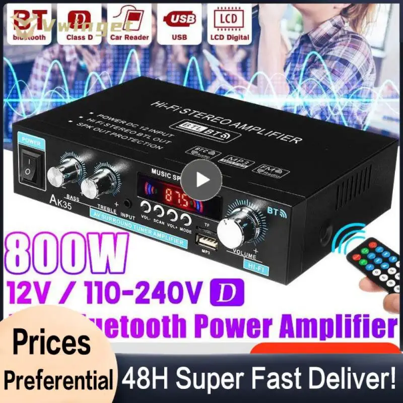 380 800W Home Digital Amplifiers Audio 110-240V Bass Audio Power Amplifier Hifi FM Auto Music Subwoofer Speakers