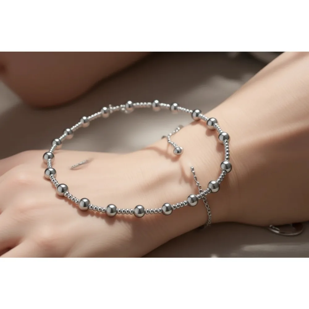 

Элегантный браслет из стерлингового серебра 925 пробы с бусинами, 7,5 дюймов, подарок для женщин