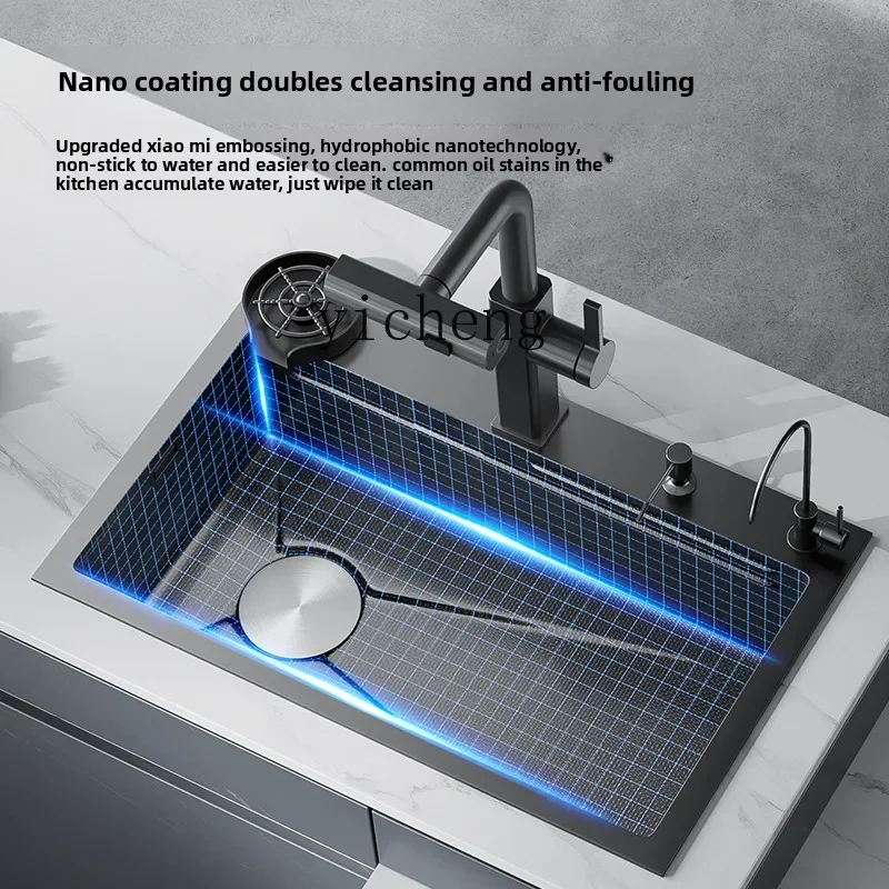 

Left Drainage Kitchen Sink Vegetable Basin Large Single Sink 304 Stainless Steel Nano Coated Sink Dishwashing