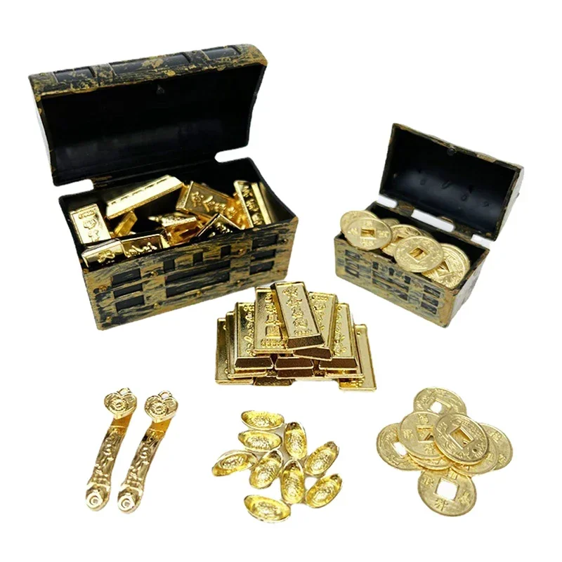 Doll House 1/2/10pcs 1:12 Miniature Model Doll House Accessories Mini Ruyi Gold Ingot Gold Bar Copper Coin Model Decoration