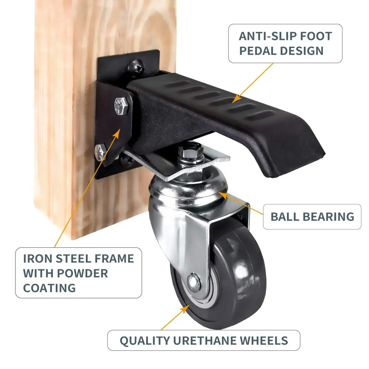 Workbench Caster Kit Set of 4 with Side Mounting Options & 400 lbs Loads, 2-1/2 Inch Retractable Stepdown Caster Wheels