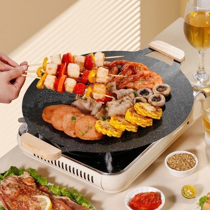Korean Round Grill Pan Barbecue Pan Pork Belly Non-stick Cooker Maifan Stone Induction Cooker Gas Barbecue Tray Roast Plate