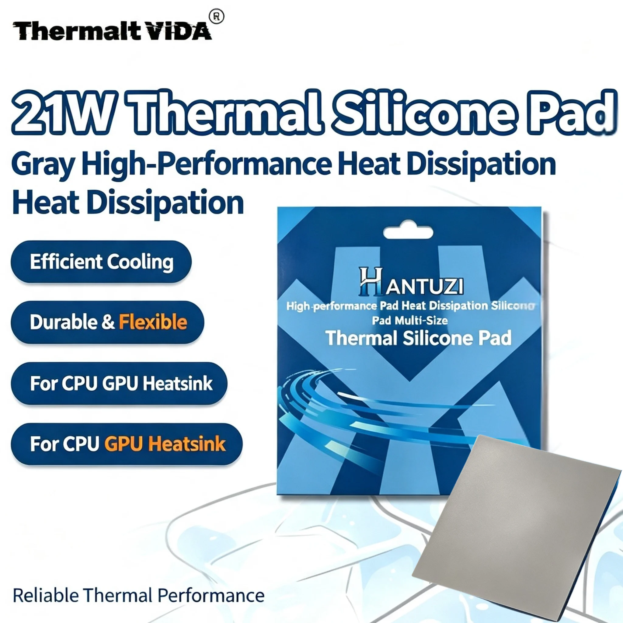 Thermal Pads Silicone Heat Dissipation Mat 0.5-3.0mm Thickness for PC GPU CPU Laptop Cooler 100x100mm High Performance 21W/mK