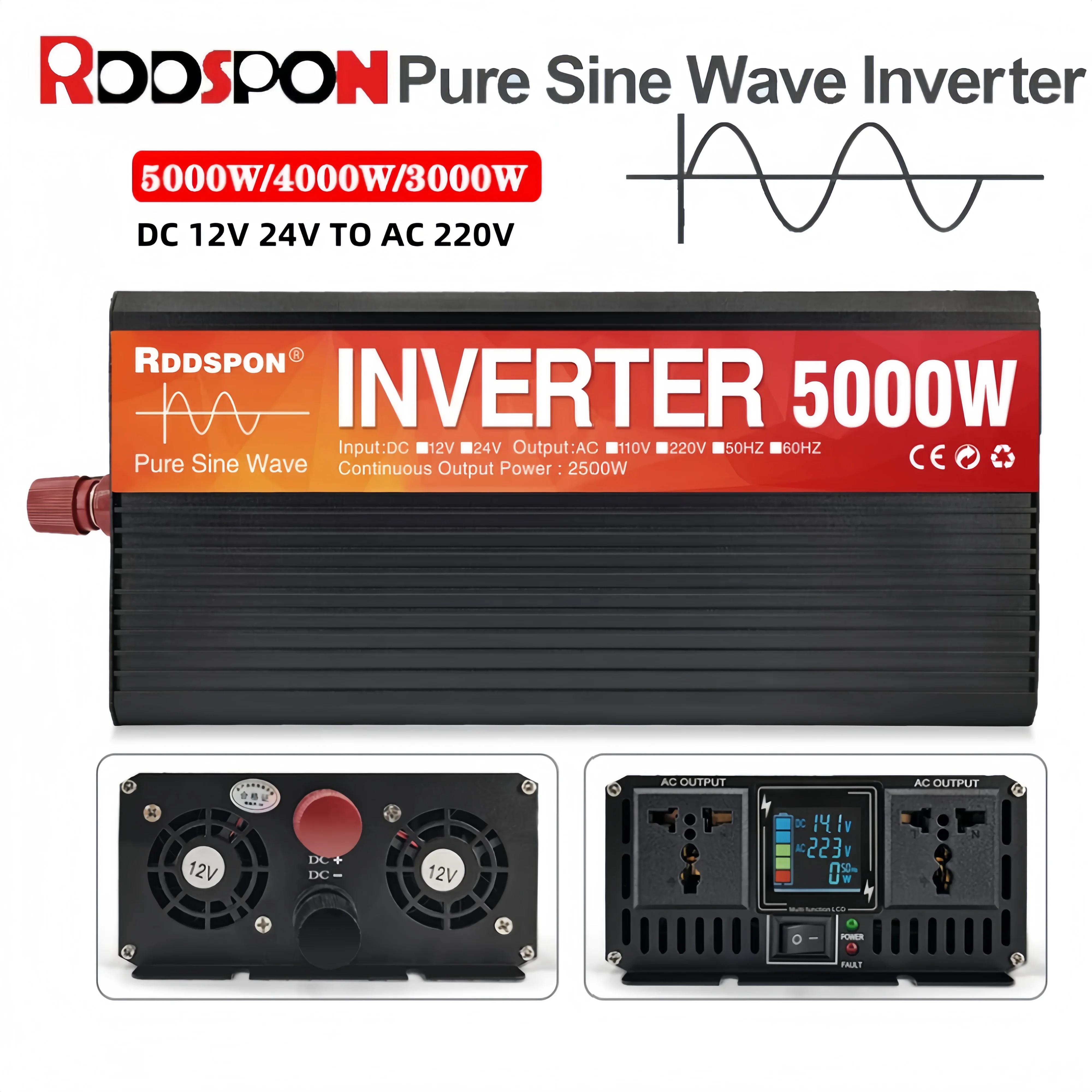 

Transformer Pure Sine Wave Inverter 5000W/4000W/3000W DC 12V 24V To 220V Voltage Power Converter Solar Inverter Auto Accessories