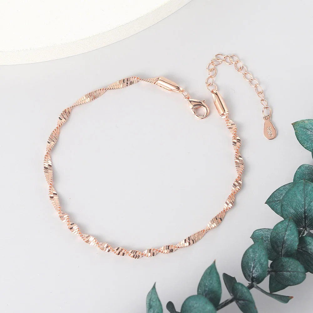 Smooth Exquisite Trendy Wave Twisted Grain Bracelet For Women Rose & White Gold Color Fashion Jewelry Birthday Gift KBH064