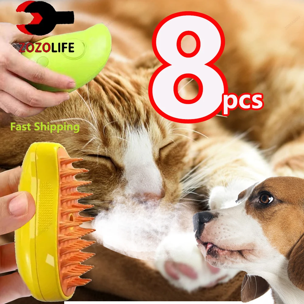 1-8 Cat Steamy Brush Dog Massage Comb Built-in Electric Water Spray Soft Silicone Pet Hair Removal Grooming Brush Cat Accessory