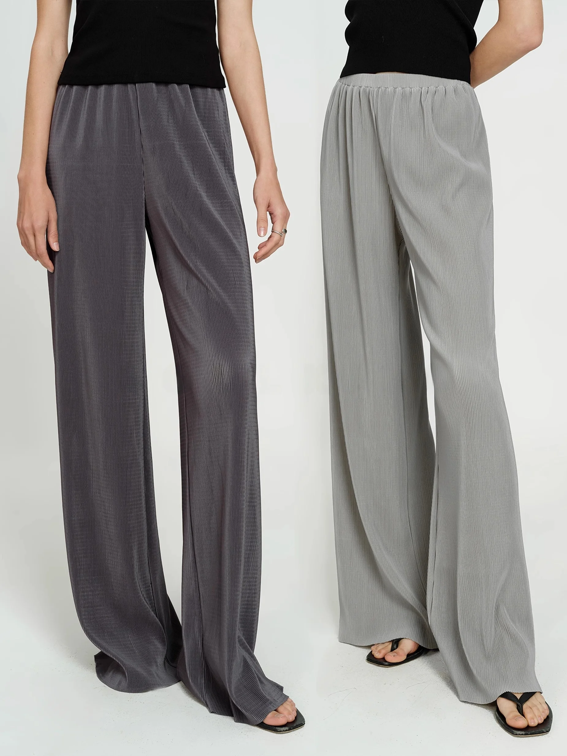 

Soulkiss High Waist Wide Leg Pants Accordion Pleats Airy Long Legs Illusion Casual Pants for Women Commute Style Polyester Fiber