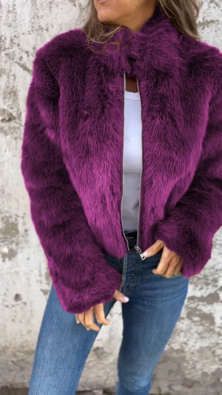Damen Kunstpelzmäntel Dick Warm Maxi Stehkragen Kurzmantel Lässig Elegant Gespleißter Reißverschluss Herbst Winter Offener Schnitt 2026 – Detail 7