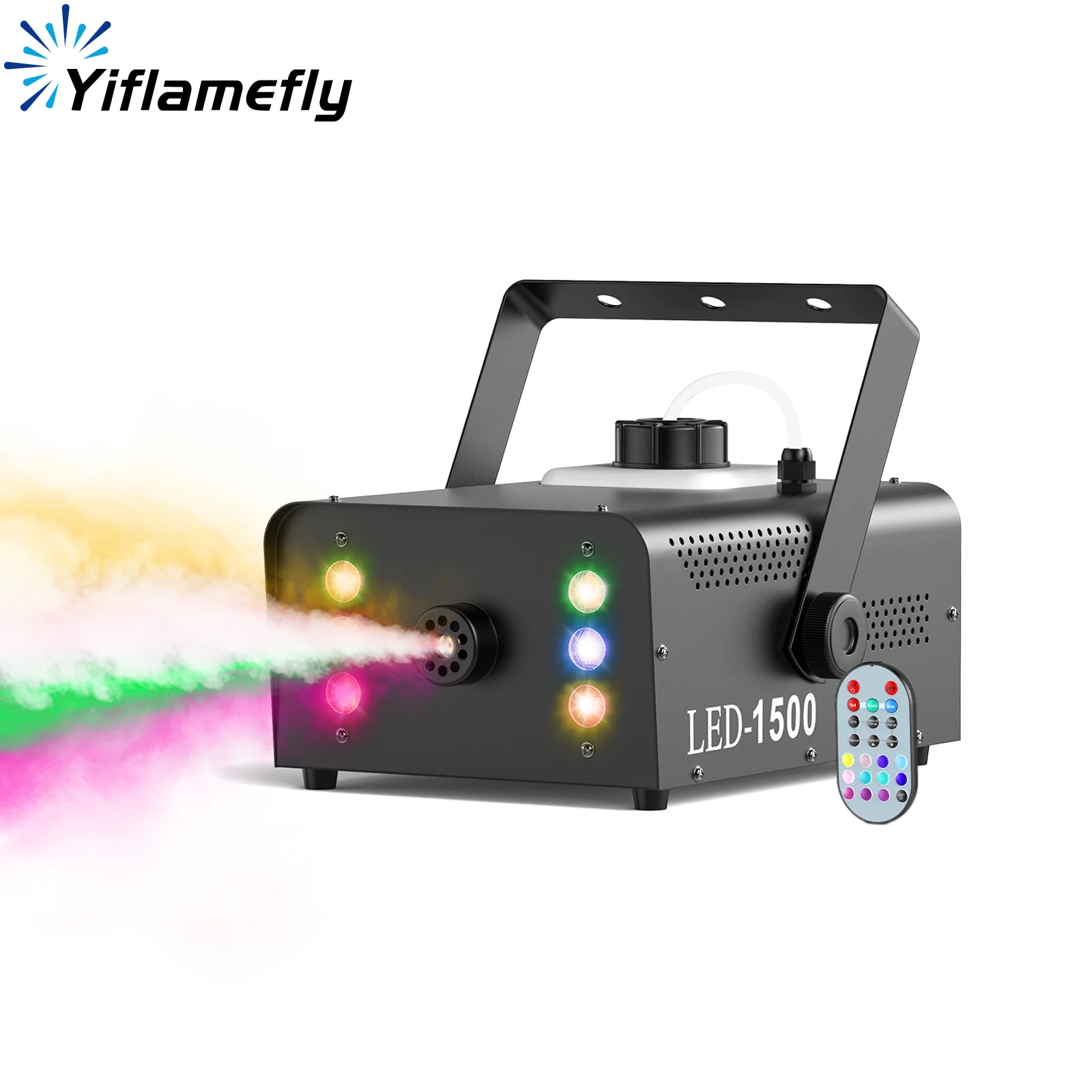 

Yiflamefly, 1500 Вт, улучшенная дымовая машина, 6 шт., разноцветное спрей RGB, оборудование для создания тумана на сцене, для дискотеки, свадьбы, вечеринки