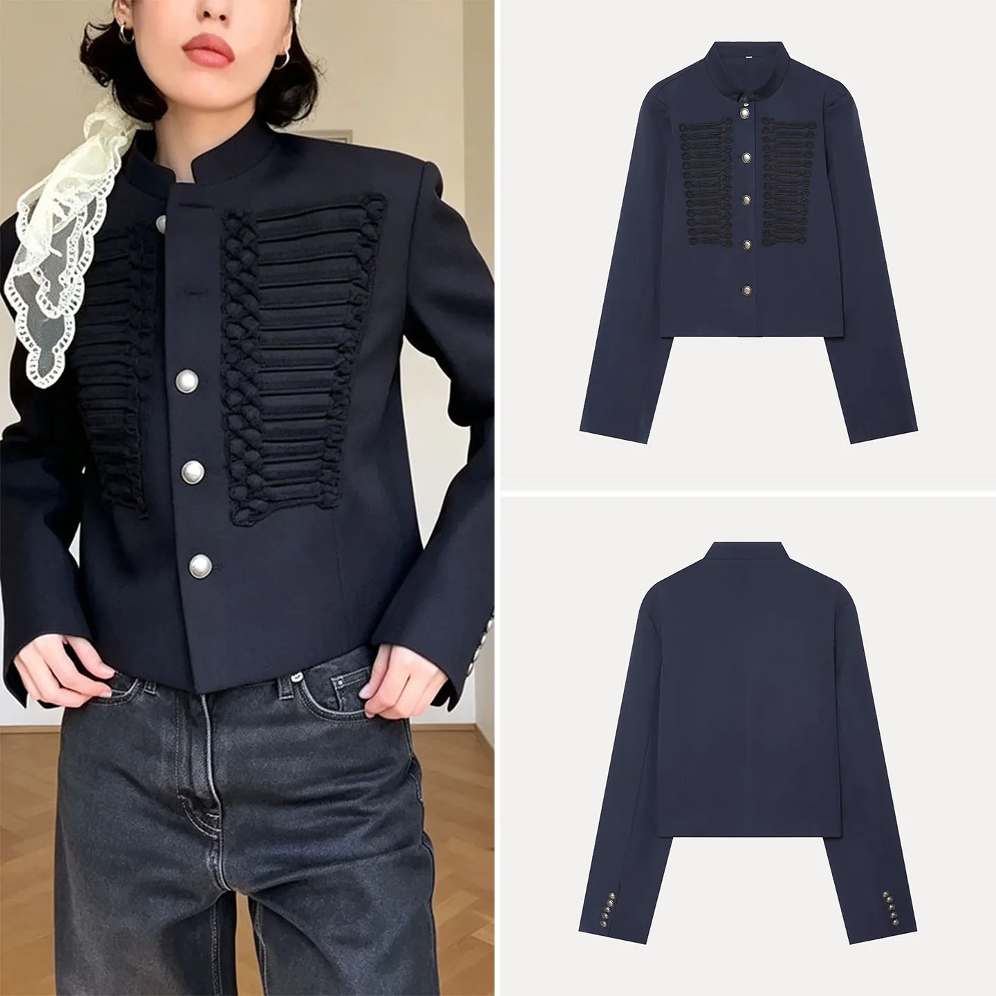 Fashionable Short Sleeveless Women's Jacket Autumn 2026 Cleanfit Style Long Sleeve Stand Collar Knot Decoration Button Short ...