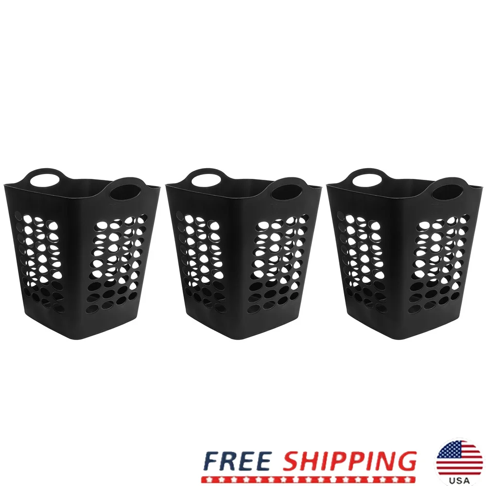 

Flexible Square Plastic Laundry Hamper 3 Pack Lightweight Durable Ventilation Holes Carrying Handles Easy Clean Laundry Basket
