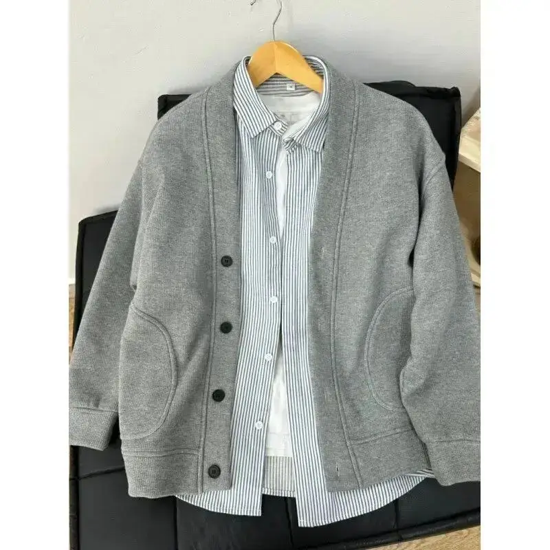 Laid-ba اليابانية Sle Fce اصطف الوزن الثقيل سترة V-ne الرجال عادية فضفاض الخريف الشتاء مجموعة الراقية طالب Sle #1