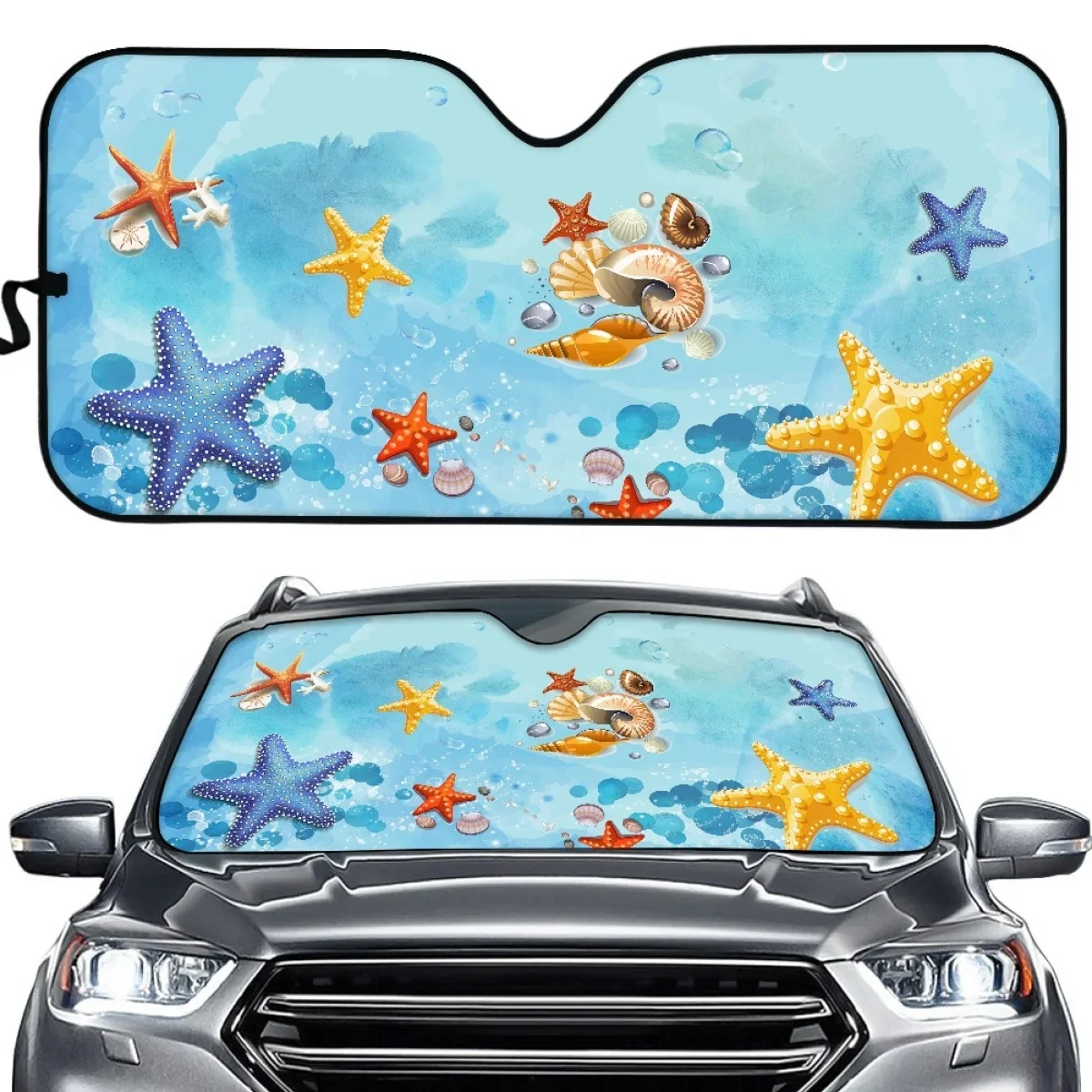 Beach Starfish Shells Design Pattern Car Sun Shade Windshield Protect Car Interior Durable Sun Shade for Women Men Boys Sunshade