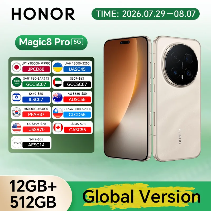 Global Version HONOR Magic8 Pro 5G 12GB+512GB 6.71'' 120Hz OLED Display 200MP Cameras 7100mAh 100W SuperCharge