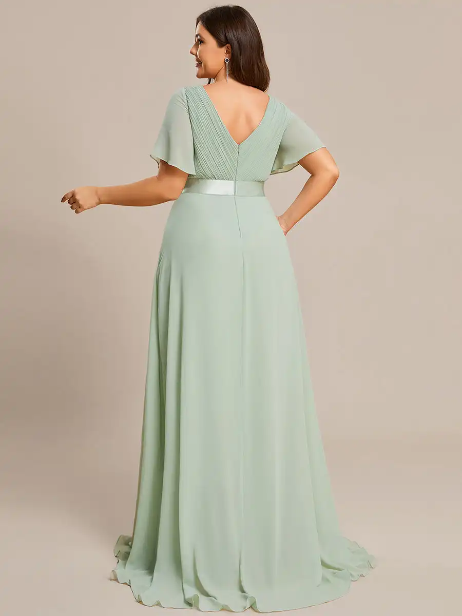 Ever azole-robe de soirée longue vert menthe, grande taille, ligne A, col double en V, à volants, robe de demoiselle d'honneur, 2024