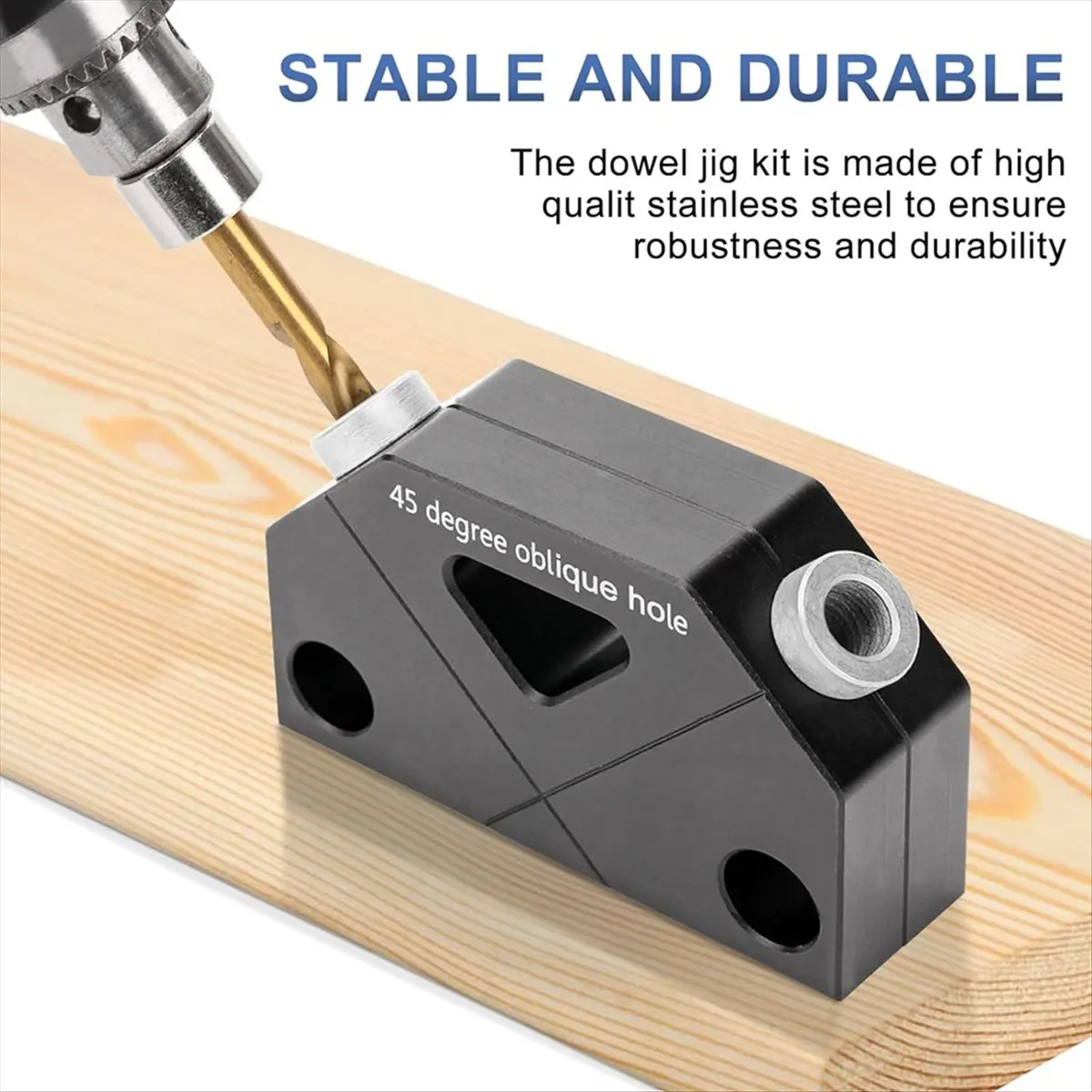 A58Z Dowel Jig for Angled Dowel Joints, Dowel Jig Kit with Drill Bit,Hex Key, Stop Ring, Plastic Pocket Hole Plug and Screws