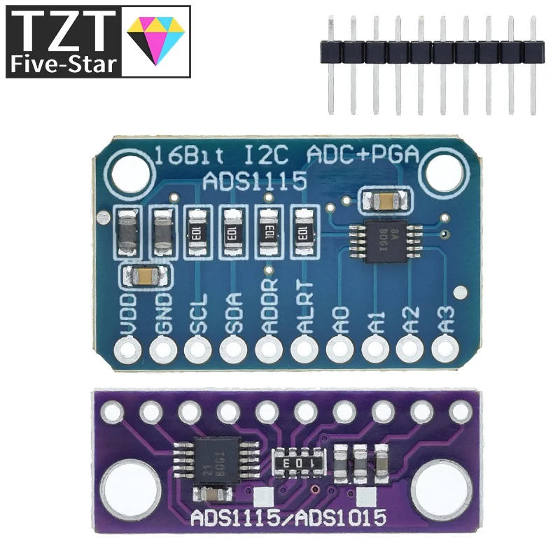 ADS1115 16 Bit I2C Module Precision ADC 4 Channel Development Board Pro Gain Amplifier 2.0V to 5.5V for Arduino RP