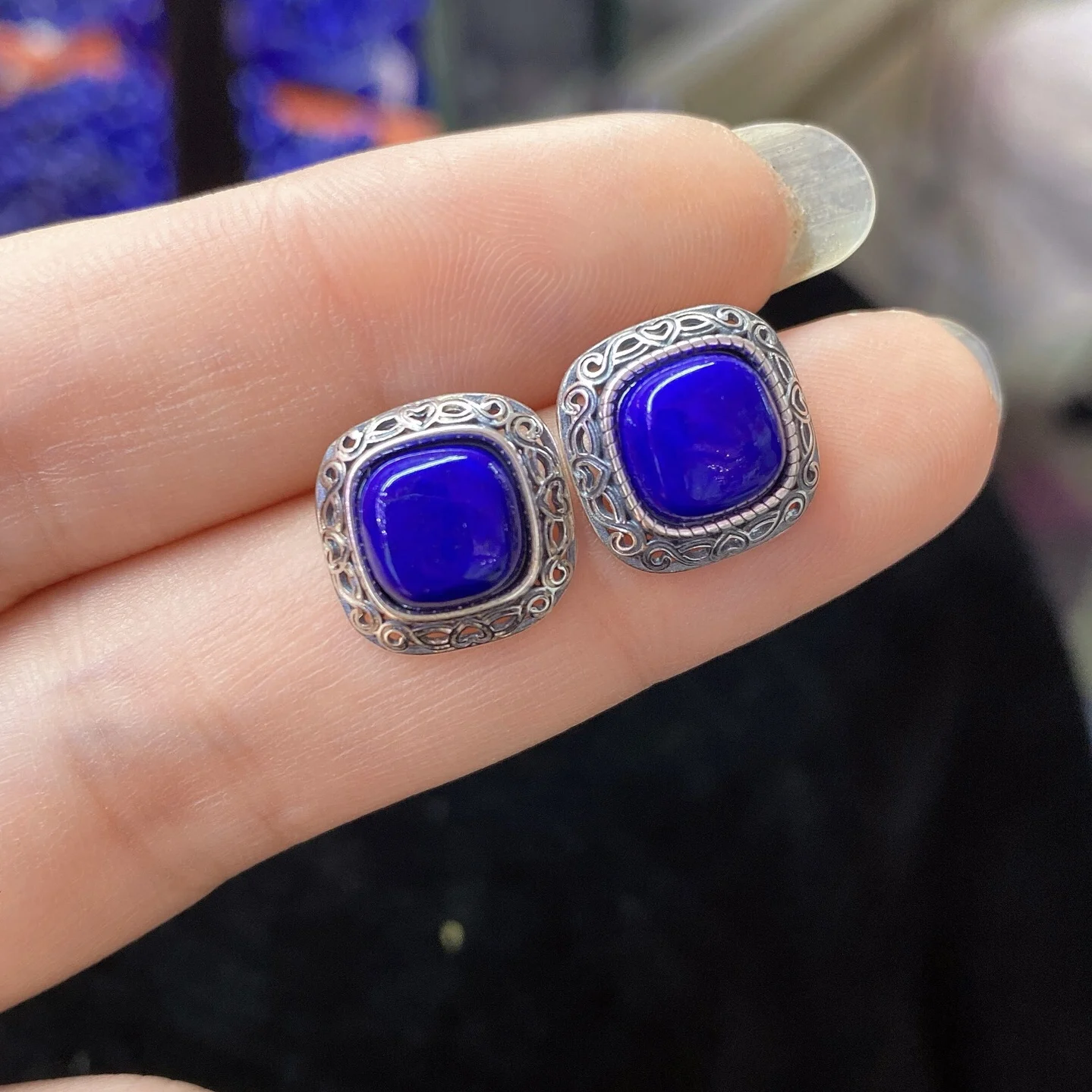 1 Pair Natural Lapis Lazuli Square Earring 9MM Square 925 Sterling Silver Reiki Healing Stone Fashion Jewelry Gift Women